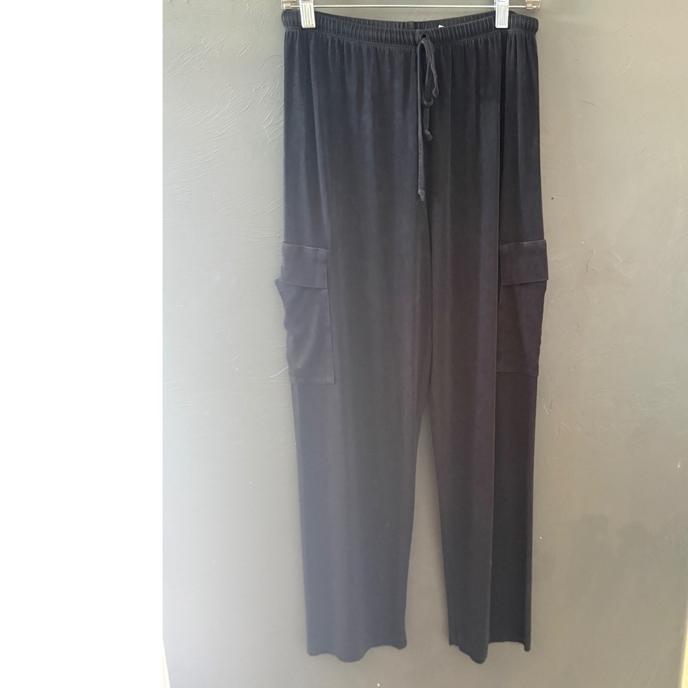 Private Edition by Chicos Black Slinky Knit Cargo Pants Wide Leg Vintage Small